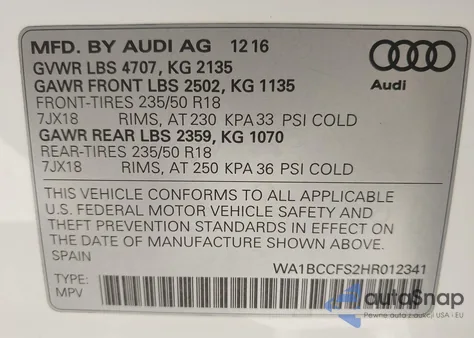 2017 Audi Q3 2.0T Premium из США, поврежденный, VIN WA1BCCFS2HR012341